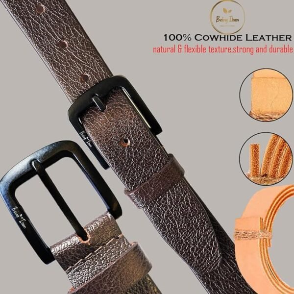 Genuine Men's Leather Belt, Full Grain Leather, Casual Jeans Leather Belts for Men,Hand Made Mens Casual Belts With Heavy Duty Metal Buckle_Light Brown_Brown - Image 3