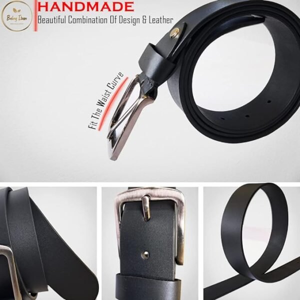 9876543210440_3 Genuine Men's Leather Belt, Full Grain Leather, Casual Jeans Leather Belts for Men,Hand Made Mens Casual Belts With Heavy Duty Metal Buckle__Black - Image 3