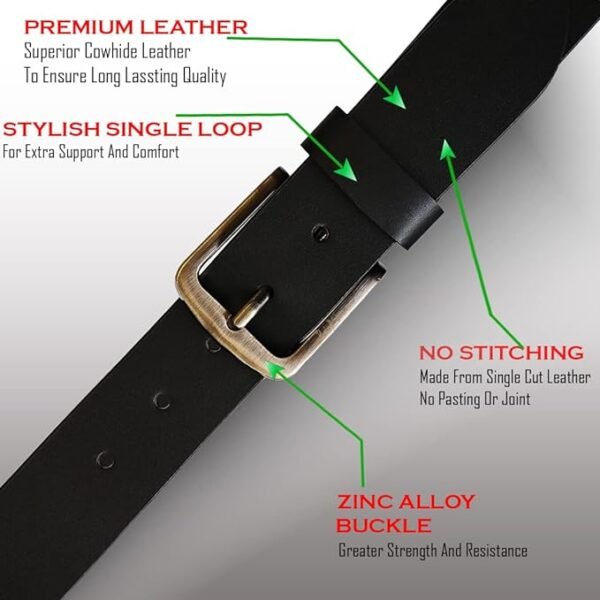 9876543210440_4 Genuine Men's Leather Belt, Full Grain Leather, Casual Jeans Leather Belts for Men,Hand Made Mens Casual Belts With Heavy Duty Metal Buckle__Black - Image 2