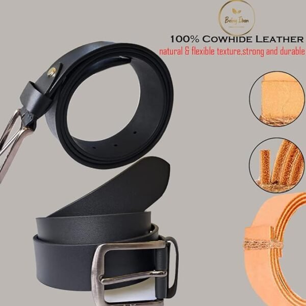 9876543210440_5 Genuine Men's Leather Belt, Full Grain Leather, Casual Jeans Leather Belts for Men,Hand Made Mens Casual Belts With Heavy Duty Metal Buckle__Black - Image 6