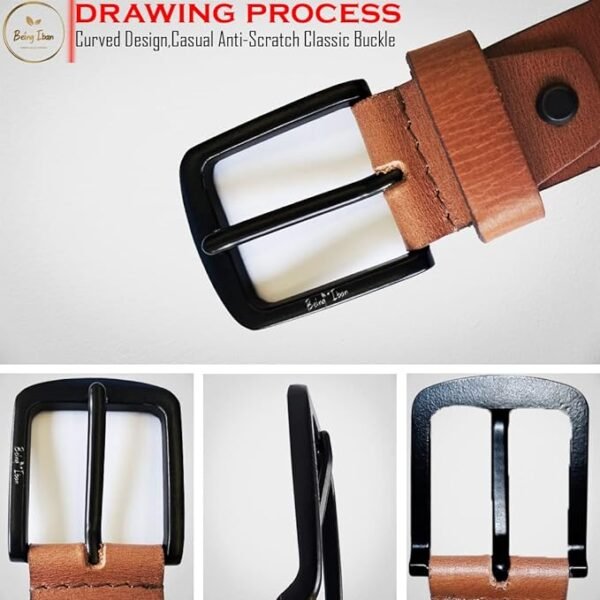 Genuine Men's Leather Belt, Full Grain Leather, Casual Jeans Leather Belts for Men,Hand Made Mens Casual Belts With Heavy Duty Metal Buckle_Light Brown - Image 5