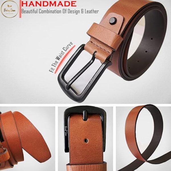 Genuine Men's Leather Belt, Full Grain Leather, Casual Jeans Leather Belts for Men,Hand Made Mens Casual Belts With Heavy Duty Metal Buckle_Light Brown - Image 4