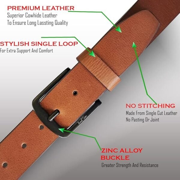 Genuine Men's Leather Belt, Full Grain Leather, Casual Jeans Leather Belts for Men,Hand Made Mens Casual Belts With Heavy Duty Metal Buckle_Light Brown - Image 2