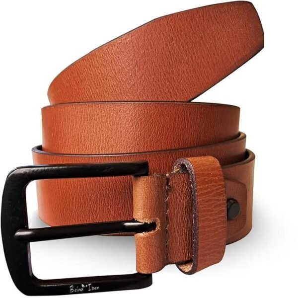 Genuine Men's Leather Belt, Full Grain Leather, Casual Jeans Leather Belts for Men,Hand Made Mens Casual Belts With Heavy Duty Metal Buckle_Light Brown - Image 7
