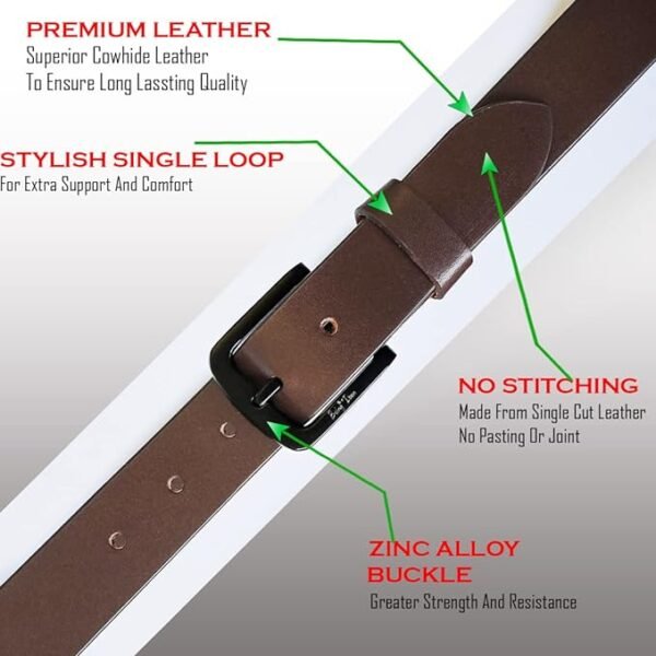 9876543210446_4 Genuine Men's Leather Belt, Full Grain Leather, Casual Jeans Leather Belts for Men,Hand Made Mens Casual Belts With Heavy Duty Metal Buckle_Handmilled - Image 2