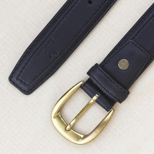 Genuine Women's Leather Belt, Cowhide Leather, Casual Jeans Leather Belts for Women,Hand Made Womens Casual Belts With Heavy Duty Metal Buckle_Black - Image 2