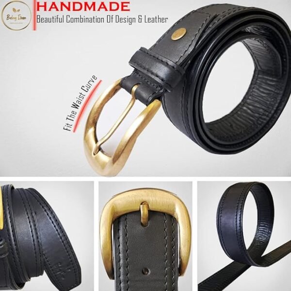 Genuine Women's Leather Belt, Cowhide Leather, Casual Jeans Leather Belts for Women,Hand Made Womens Casual Belts With Heavy Duty Metal Buckle_Black - Image 4