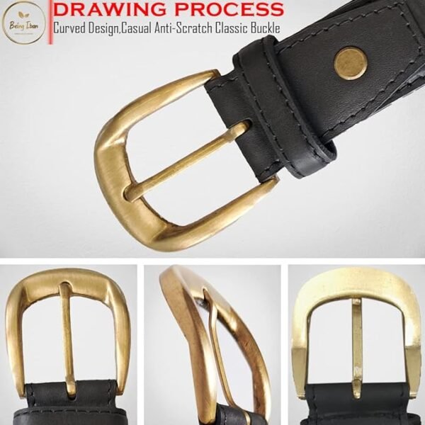 Genuine Women's Leather Belt, Cowhide Leather, Casual Jeans Leather Belts for Women,Hand Made Womens Casual Belts With Heavy Duty Metal Buckle_Black - Image 5