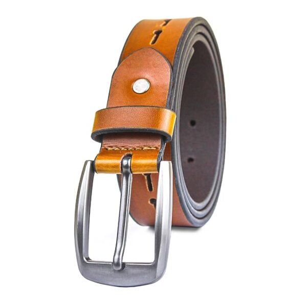 9876543211034_1 Genuine Women's Leather Belt, Cowhide Leather, Casual Jeans Leather Belts for Women,Hand Made Womens Casual Belts With Heavy Duty Metal Buckle_Yellow & Brown - Image 1