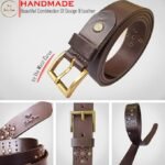 Genuine Women's Leather Belt, Cowhide Leather, Casual Jeans Leather Belts for Women,Hand Made Womens Casual Belts With Heavy Duty Metal Buckle_Brown - Image 4