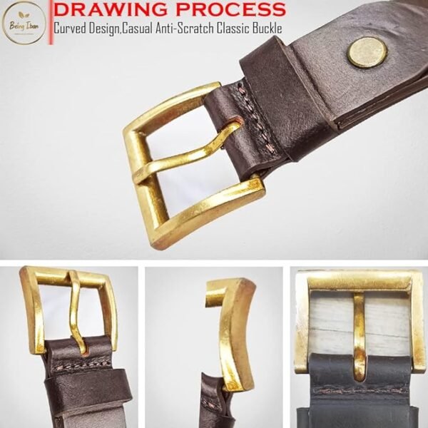 Genuine Women's Leather Belt, Cowhide Leather, Casual Jeans Leather Belts for Women,Hand Made Womens Casual Belts With Heavy Duty Metal Buckle_Brown - Image 3
