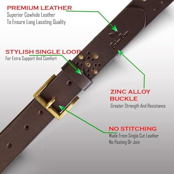 Genuine Women's Leather Belt, Cowhide Leather, Casual Jeans Leather Belts for Women,Hand Made Womens Casual Belts With Heavy Duty Metal Buckle_Brown - Image 2