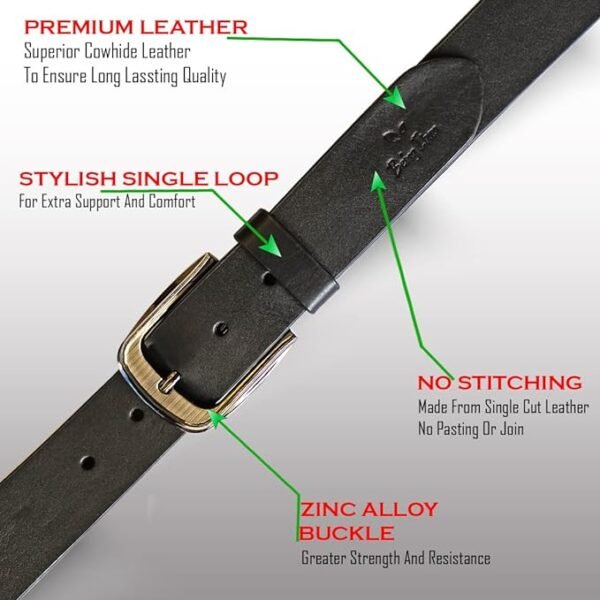 Genuine Women's Leather Belt, Cowhide Leather, Casual Jeans Leather Belts for Women,Hand Made Womens Casual Belts With Heavy Duty Metal Buckle_Classic Black_Pack Of 2 - Image 3