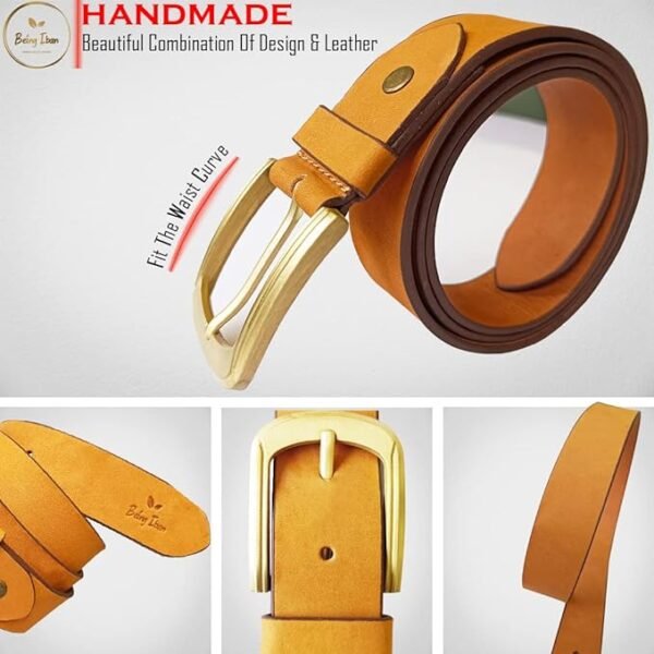Genuine Women's Leather Belt, Cowhide Leather, Casual Jeans Leather Belts for Women,Hand Made Womens Casual Belts With Heavy Duty Metal Buckle_Mellow/Burnt Umber_Pack of 2 - Image 5