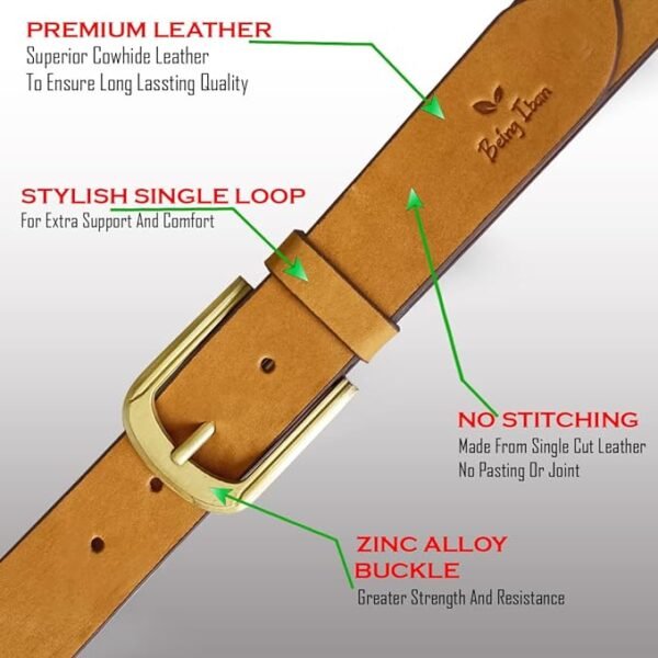 Genuine Women's Leather Belt, Cowhide Leather, Casual Jeans Leather Belts for Women,Hand Made Womens Casual Belts With Heavy Duty Metal Buckle_Mellow/Burnt Umber_Pack of 2 - Image 7