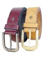 Genuine Women's Leather Belt, Cowhide Leather, Casual Jeans Leather Belts for Women,Hand Made Womens Casual Belts With Heavy Duty Metal Buckle_Mellow/Burnt Umber_Pack of 2