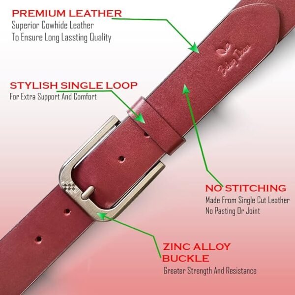 Genuine Women's Leather Belt, Cowhide Leather, Casual Jeans Leather Belts for Women,Hand Made Womens Casual Belts With Heavy Duty Metal Buckle_Mellow/Burnt Umber_Pack of 2 - Image 6