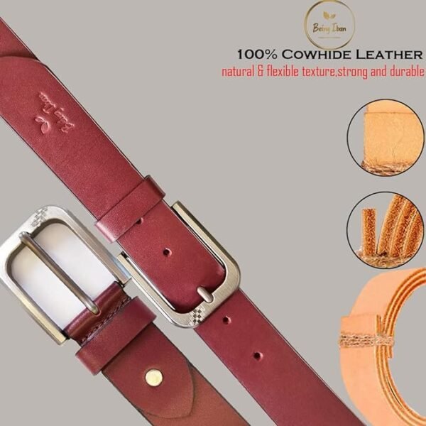 Genuine Women's Leather Belt, Cowhide Leather, Casual Jeans Leather Belts for Women,Hand Made Womens Casual Belts With Heavy Duty Metal Buckle_Mellow/Burnt Umber_Pack of 2 - Image 2