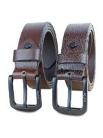 Genuine Men's Leather Belt, Full Grain Leather, Casual Jeans Leather Belts for Men,Hand Made Mens Casual Belts With Heavy Duty Metal Buckle_Burnished & Handmilled_Pack Of 2