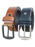 Genuine Men's Leather Belt, Full Grain Leather, Casual Jeans Leather Belts for Men,Hand Made Mens Casual Belts With Heavy Duty Metal Buckle_Black & Brown_Pack Of 2