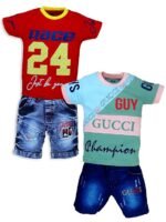 Cotton Half Sleeve T-Shirt With Denim Short PACK OF 2