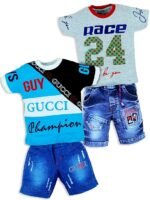 Cotton Half Sleeve T-Shirt With Denim Short PACK OF 2