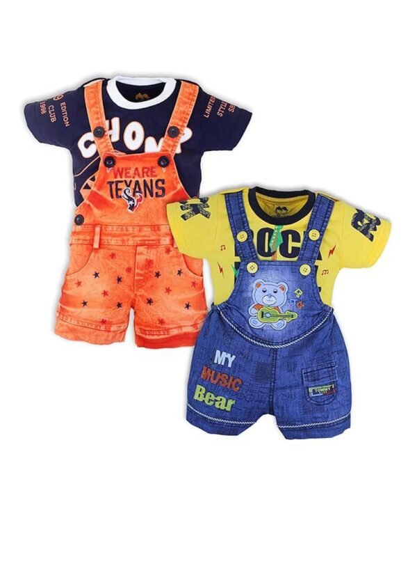 Unisex Dungaree P2_ 1_2_G1 Kids Half Sleeve Denim Dungaree Dress Set PACK OF 2 - Image 1